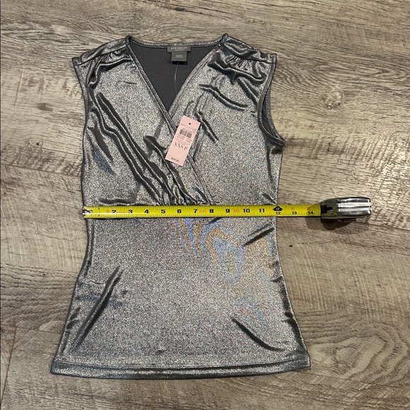 Ann Taylor Metallic Silver V-Neck Blouse - Picture 4 of 5